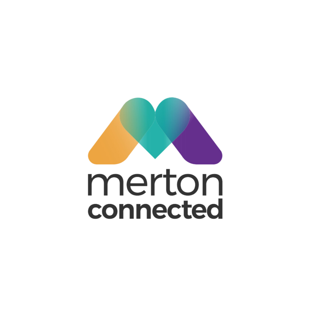 Merton Connected stacked logo Learn English at Home logo